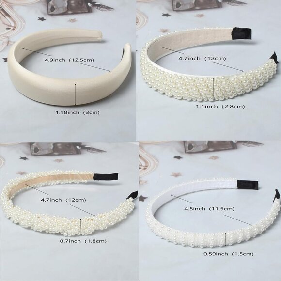 5PK White Pearl Headbands for Women Girls Dainty Bling Faux Pearls Hair Accessor main image 7